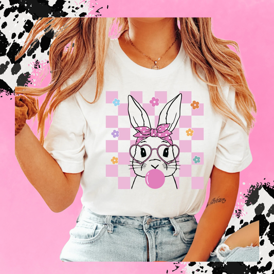 Pink Checkered Bubble Gum Bunny Girl